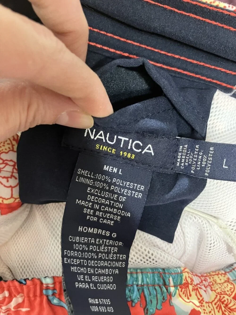 Nautica Men's L Swim Trunks Board Shorts Ocean Coral Fish Crab Pattern Red Blue
